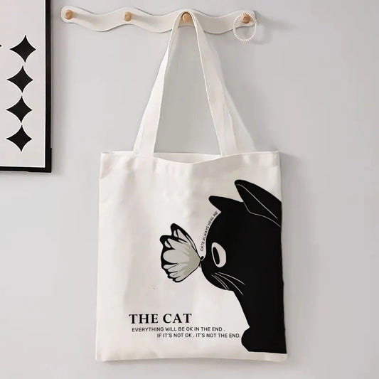 Kawaii Chic Cartoon Animals Cat Large Capacity Tote Bag Butterfly, Panda Stylish Shoulder Bag for Women